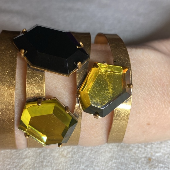 BCBG GENERATION Cuff Bangle Bracelet Gold Tone Cut out 3 Set in Stones - Picture 3 of 4